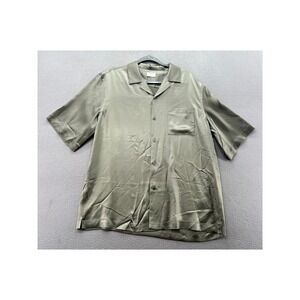 Filippa K Shirt Mens XL Olive Green Satin Camp Collar Short Sleeve Button Down